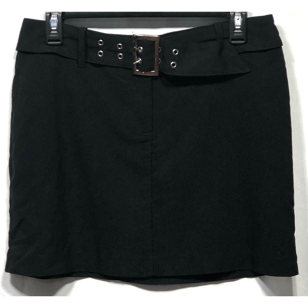 Vintage Star City Mini Skirt 9 Jrs Blk Rayon Silky Mock Belt Y2K Capsule Gothic